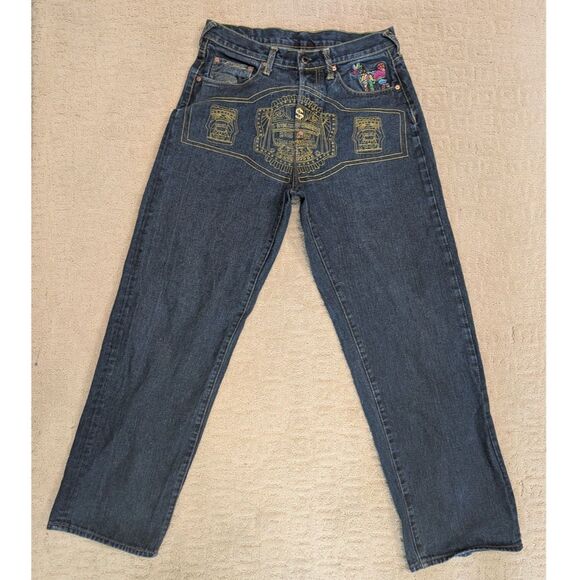 Vtg Red Monkey Company RMC Denim Jeans Mens 34X31 Blue Aztec Martin Ksohoh Y2K